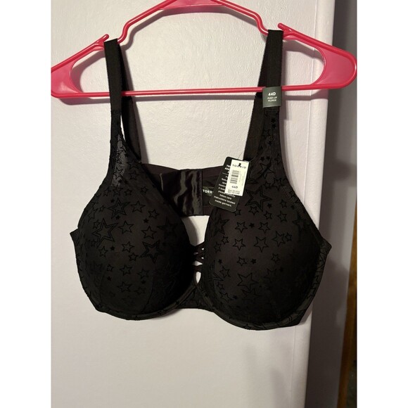 New Torrid Curve 44D Push Up Plunge Bra Black Goth Gothic Stars Punk  NWT - Picture 2 of 7